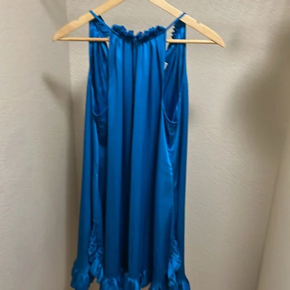 $258 Trina Trina Turk Women's Blue Murano Ruffled Satin Mini Dress Size S. A489 - Picture 4 of 5
